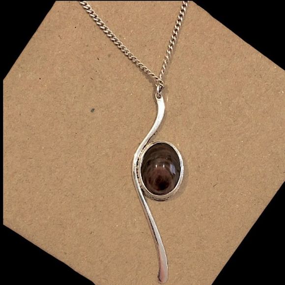 Modern Tiger’s Eye Sterling Silver Necklace and Pendant Delicate Abstract Design - Picture 2 of 3